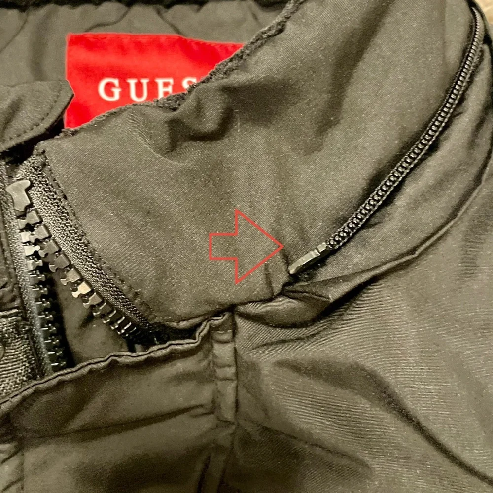 GUESS Men's Duke Quilted Puffer Bomber Jacket Black Large Excellent Condition!